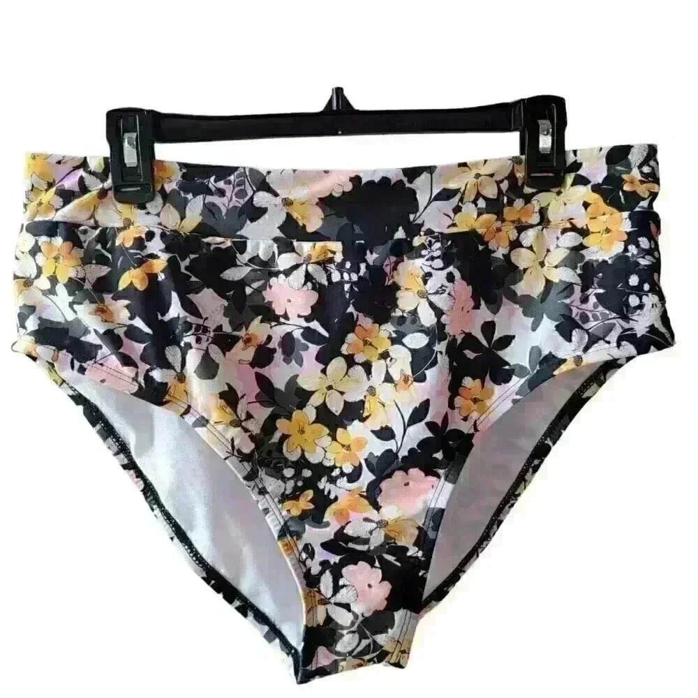 Decree Womens Bikini Swim Bottom Plus Size 1X High-Waist Multicolor Floral NWT - Picture 2 of 7